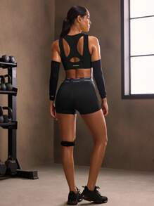 Powerista Black High Impact Sports Bra With Back Cutouts For Workouts - Black - View 3