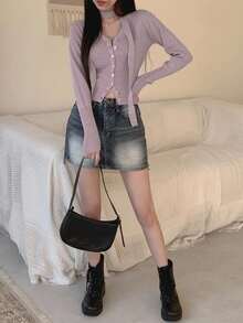 DAZY 女士休闲粉色修身开衫 - 粉色 - 查看 4