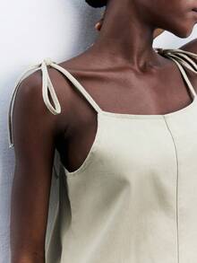 Maija Women's Khaki Denim Overalls And Jumpsuits Casual Fit Suspender Romper Shorts - Khaki - View 7