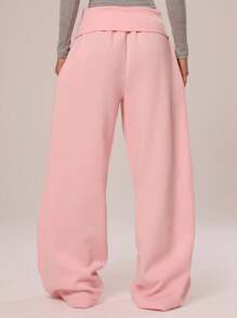 MUSERA Extreme Wide Leg Fold Over Waist Sweatpants Airport Casual Summer   Winter   Pants Joggers Lounge - Pink - View 2