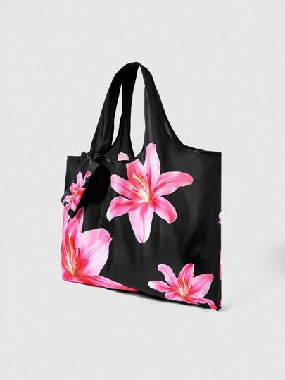 Fairycore 1 Bolsa de compras plegable de gran capacidad, impermeable, con diseño de lirio negro y rosa, apta para camping, viajes, compras, vuelta al colegio y otras ocasiones