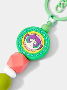 THE POWERPUFF GIRLS X SHEIN 1pc Cute Buttercup Silicone Beaded Detachable Green Keychain, Bag Charm, Key Chain Holder, Gift For Friends - Green - View 3