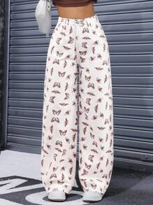 SHEIN ICON Casual Butterfly Print Wide Leg Jeans - Multicolor - View 7