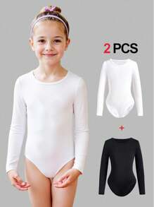 Sparklyn 2 bộ đồ liền thân thể thao ngoài trời dệt kim màu trơn thời trang cho bé gái, bộ đồ liền thân thể dục khiêu vũ tay dài co giãn, phù hợp với mọi mùa - Nhiều màu - Xem 1