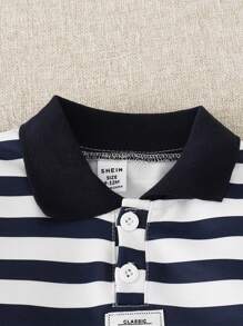 SHEIN Playful Pals 2 件套男婴幼儿新生儿 0-3 岁春夏休闲日常穿着 3D 恐龙印花 T 恤和短裤 2 件套 - 藏蓝色 - 查看 5