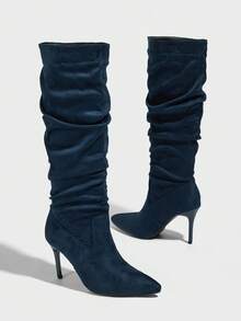 Daringsoles Women's Pointed Toe Stiletto Heel Sexy Party Thigh High Boots, Suede Slouchy Pull-On Blue Boots For Autumn/Winter For Christmas - Green - View 4