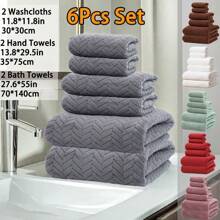 SHEIN 6-Piece Towel Set With Wheat-Ear Pattern, Made Of Ultra-Fine Fiber, Soft, Comfortable, Excellent Absorbency, Suitable For Bathroom Showers, Hotels, Saunas; Available In Multiple Colors (2 Bath Towels + 2 Hand Towels + 2 Face Towels) - Multi-color optional (30*30cm+35*75cm+70*140cm) - View 1