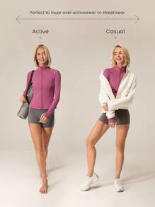 GLOWMODE FeatherFit™-Warm Slim-It It's Chilly 保暖内衬修身长袖夹克，带拇指孔，秋冬瑜伽日常休闲 - 紫色 - 查看 2