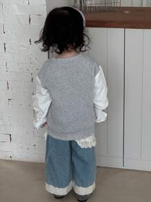 Dazy Kids 女宝宝拼色长袖卫衣，韩版，秋冬，幼儿秋季服装 - 灰色 - 查看 2