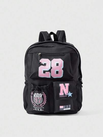 ROMWE Avant 28 Numeric Print Large Capacity Backpack, Suitable For Back To School Season