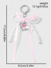 ROMWE Kawaii 1pc Elegant, Delicate, Minimalist High-End Handmade Beaded White Faux Pearl, Pink Ribbon Bow, Resin Strawberry DIY Keychain, Bag Charm, Suitable For Women, Daily Wear, Holiday Gift - Pink - View 4