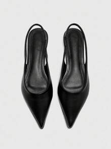 CUCCOO BIZCHIC Giày bệt đế bằng mũi nhọn màu trơn đơn giản dành cho nữ, đi làm, màu đen, phù hợp đi làm - màu đen - Xem 2