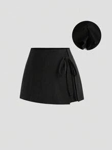 Sweetra 法国秋季新品简约时尚舒适修身淑女优雅系带女士短裤 - 黑色 - 查看 3