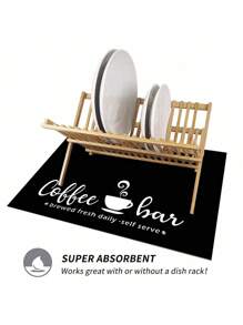 SHEIN 1 件家居装饰咖啡杯印花排水垫，新型吸水厨房台面干燥垫，厨房用具干燥垫 - 碗碟干燥垫，适用于厨房台面，适用于咖啡机、浓缩咖啡机等。 - 黑與白 - 查看 5
