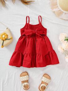 Travachic KIDS Babygirl Cute Summer Vacation Red Textured Loose Strap Dress Mommy And Me Dresses Mom And Daughter Matching Dresses Family Matching Outfits Red Summer Dresses Tie Back Dresses - Red - View 3