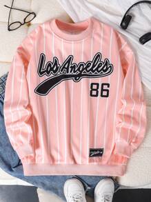 Teen Girl Casual Pullover Sweatshirt, Round Neck Pink Fabric Black Letter Print, Suitable For School, Sports, Commuting, Travel, Can Be Paired With Pants, Sweatpants, Jackets Fall Winter - Pink - View 3