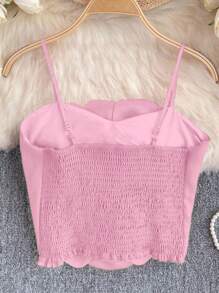 INAWLY 女士优雅纯色 3D 花卉装饰时尚吊带背心 - 淺粉色 - 查看 2