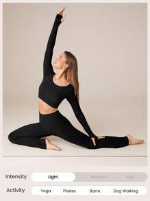 GLOWMODE Seamless Fitted Long Sleeve Crop Tee With Lace-Up Back Light Support Low Impact Yoga Daily Gym