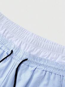 ROMWE MEN Casual 男士字母印花抽绳腰阔腿宽松休闲条纹裤 - 彩色 - 查看 5