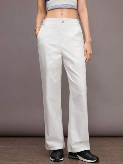 Activina 女士纯色口袋直筒宽松休闲运动裤