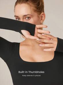 GLOWMODE FeatherFit™ Square-Neck Long Sleeve Tee - Black - View 4