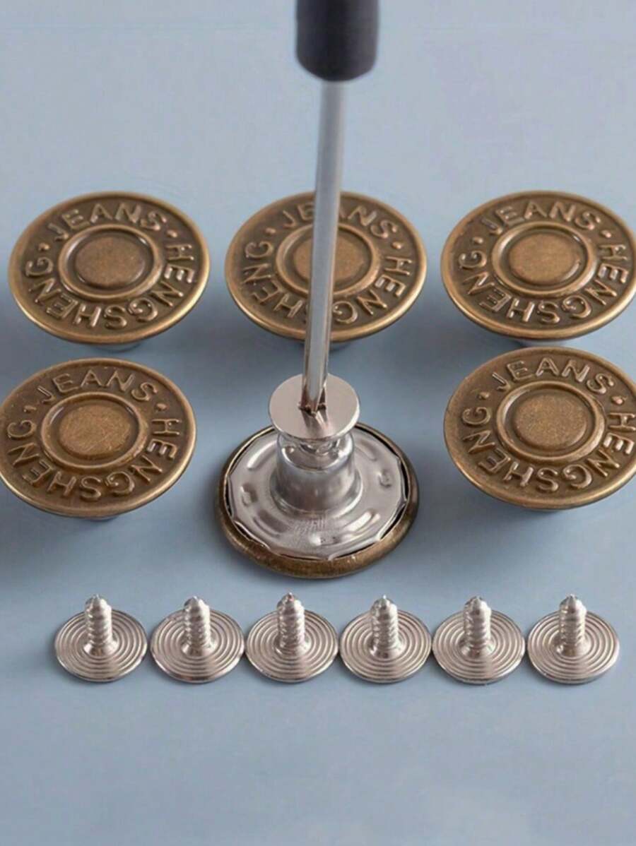 SHEIN 10pcs/Box Adjustable Detachable Metal Jeans Buttons, No Sewing Required For Jeans, Pants, Clothing Accessories - Bronze - View 1