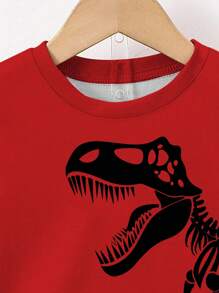 GraphicGems 2 件装男童休闲创意卡通恐龙印花 T 恤和短裤套装 - 彩色 - 查看 6