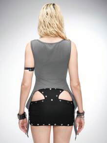 ROMWE Grunge Punk 女式不对称下摆黑色朋克功能性针织上衣 - 灰色 - 查看 2