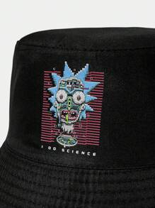 Rick and Morty X SHEIN Cartoon Pattern Reversible Black Bucket Hat - Black - View 3