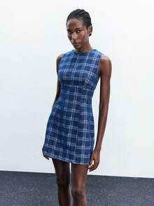 Maija 女式蓝色牛仔无袖圆领修身连衣裙 - 中等水洗藍 - 查看 5