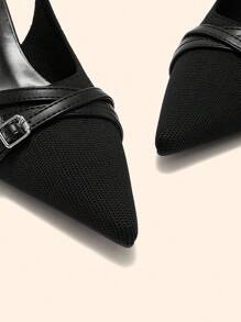 CUCCOO BASICS Giày cao gót hở mũi Stiletto Kitten Heel màu đen dệt kim hở mũi có quai đeo mắt cá chân, thoải mái, thoáng khí, thanh lịch, dễ dàng di chuyển hàng ngày - màu đen - Xem 4