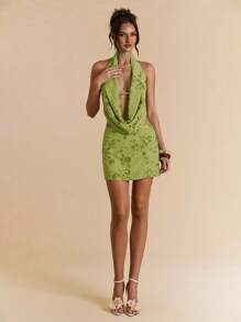 SHEIN BAE Áo cánh cổ xếp nếp đính sequin hoa thời trang gợi cảm cho nữ - Màu xanh Ô liu - Xem 7