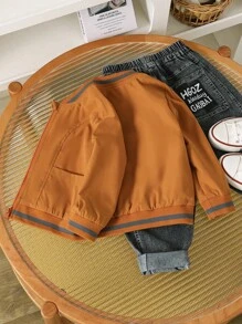 Tween Boy 摩卡棕色休闲运动梭织拉链夹克，兄弟姐妹套装，秋冬 - 摩卡棕 - 查看 1