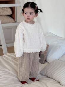 DAZY 2pcs Baby Girls' Casual Fleece Crew Neck Long Sleeve Loose Fit Pants Pajama Set Fall,Winter