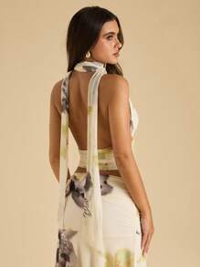 SHEIN BAE Damen ärmelloses Trägertop. Dieses gelbe gestrickte Top hat geraffte Details und einen eleganten asymmetrischen Saum, ideal für Sommerfeste.