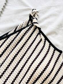 Soleia 女士度假活力条纹不对称扭纹抽绳褶饰紧身迷你连衣裙，时尚休闲，海滩，派对 - 咖啡 - 查看 5