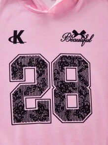 Tween Girls' Loose Fit Lace Butterfly & Letter Print Sweatshirt Fall Winter - Pink - View 3