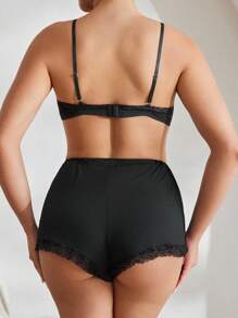 Ocili Contrast Lace Bra & Boyshorts Lingerie Set - Black - View 2