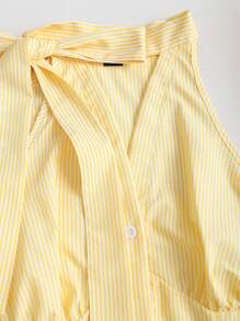 Sweetra Áo sơ mi kẻ sọc không tay thắt nơ eo thon gọn dành cho nữ hàng mới về - Màu vàng - Xem 4