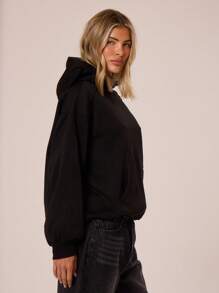 MUSERA Logo Text Graphic Spring Patch Oversized Hoodie Relaxed Sweatshirt Hoodie Back To School Winter Cosy Cute Casual Everyday Y2K Streetwear Capsule Wardrobe Tracksuit Black Spring - Black - View 4