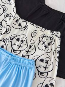 小男孩简约时尚蓝/黑/白熊印花无袖背心和三角裤内衣套装 - 彩色 - 查看 5