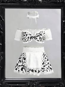 Fantasy Costume Bộ đồ lót gợi cảm in hình con bò cái cho nữ - Đen và trắng - Xem 6