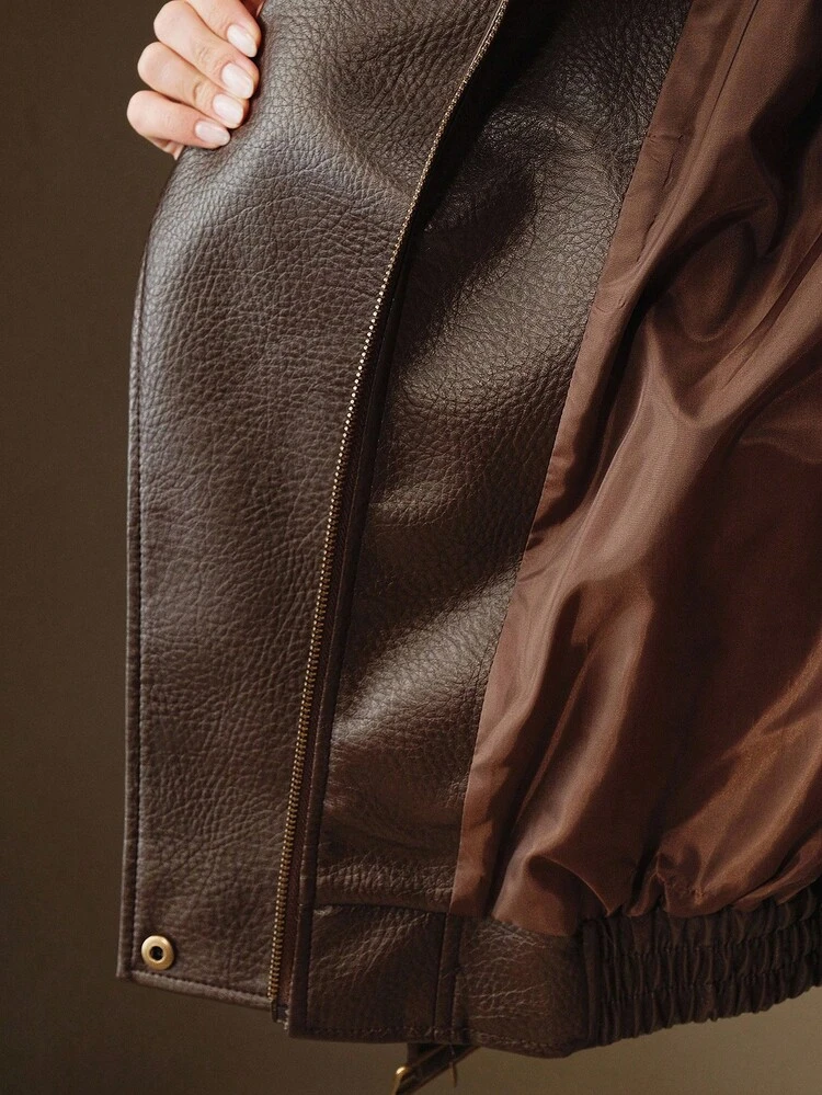 Women's Retro Oversized Lychee Grain PU Leather Jacket
