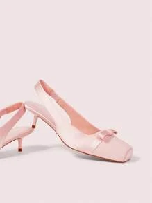 CUCCOO DOLLMOD 女士尖头低跟蝴蝶结设计优雅浪漫甜美豹纹高跟鞋，适合下午茶和约会 - 粉色 - 查看 2