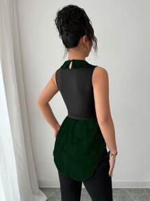 Elenzga 女式时尚无袖网眼拼布领上衣