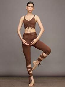 Activina Women's Solid Color Drawstring Camisole Ballet Leotard - Brown - View 6