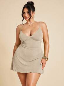 SHEIN BAE Váy ngắn in hoa cỡ lớn mùa hè mới cho nữ, váy đi biển cho kỳ nghỉ - Màu Khaki - Xem 5