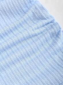 Sweetra Women's New Spring & Summer Suitable For Beach Vacation Elegant Textured Fabric Halter Neck Tie Front Ruched Metallic Decor Tiered Ruffle Hem Playful Mini Dress - Blue - View 4