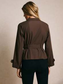 Poéselle 带腰带和口袋的女式风衣 棕色风衣 女式外套 女式休闲纯色风衣 棕色夹克女式 女式棕色夹克 棕色腰带夹克 深棕色夹克女式棕色秋季夹克 女式秋季服装 秋季服装 女式秋季服装 女式冬装 女式冬季外套 女式冬季夹克，