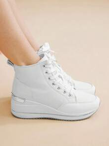 CUCCOO EASI 女士黑色厚底坡跟运动鞋 - 白色 - 查看 6